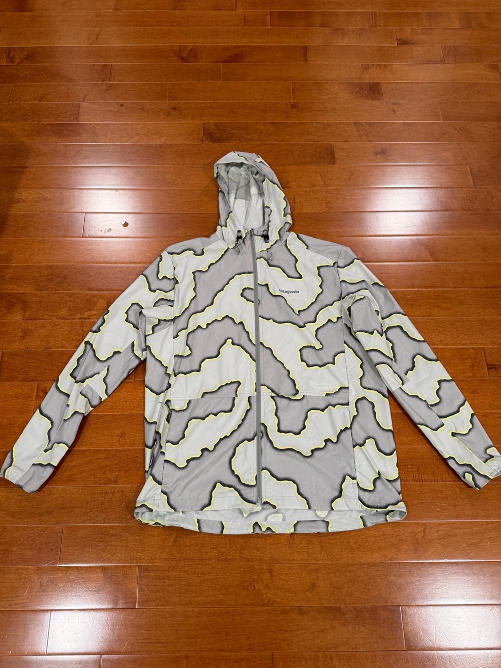 Patagonia Mens Gray Camo UPF 50 Stretch Terre Planing Hoody Hooded Jacket Sz. L